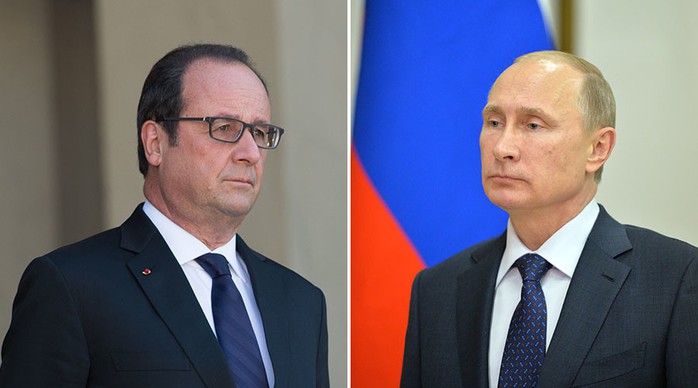 Tổng thống Putin (phải) và Tổng thống Hollande. Ảnh: REUTERS
