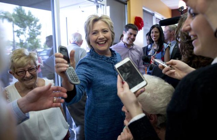 Democratic presidential candidate Hillary Clinton campaigned at a Dunkin' Donuts in West Palm Beach, Fla., on Tuesday as the people in the state cast votes in the primary.