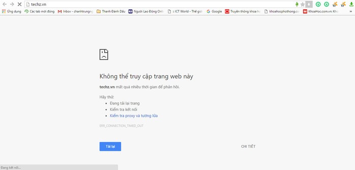 
Giao diện trang Techz.vn sáng 20-9-2016 cho thấy vẫn không thể truy cập được vào trang này.
