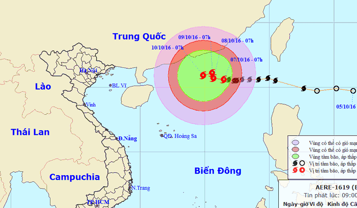 
Vị trí và dự báo đường đi của bão số 6 - Nguồn: Trung tâm dự báo khí tượng thủy văn Trung ương
