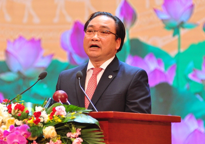 
Bí thư Thành ủy Hà Nội Hoàng Trung Hải trình bày diễn văn tại Lễ Kỷ niệm

