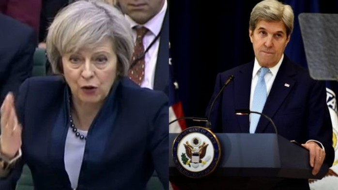 
Chính quyền Thủ tướng Anh Theresa May chỉ trích Ngoại trưởng Mỹ John Kerry. Ảnh: REUTERS
