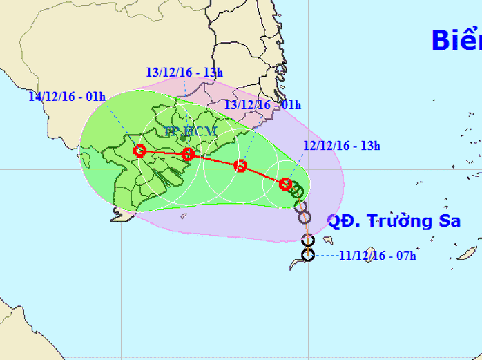 
Vị trí và hướng đi của áp thấp nhiệt đới - Nguồn: Trung tâm Dự báo Khí tượng thuỷ văn Trung ương
