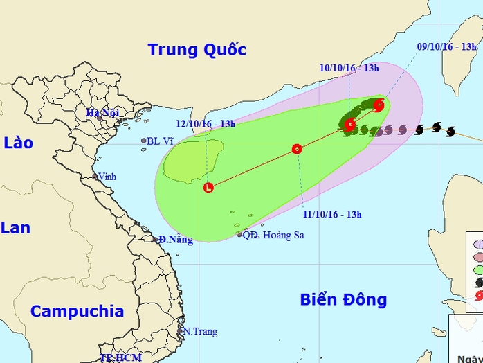 
Vị trí và dự báo đường đi bão số 6 - Nguồn: Trung tâm dự báo khí tượng thủy văn Trung ương
