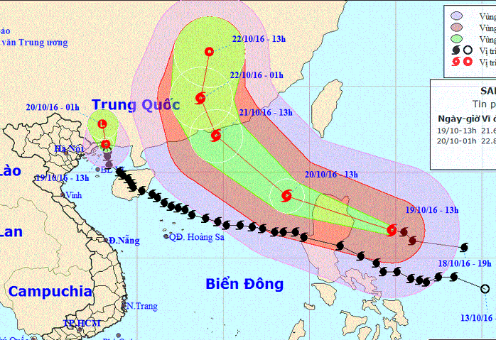 
Vị trí và dự báo hướng đi của áp thấp nhiệt đới và siêu bão Haima-Nguồn: Trung tâm Dự báo khí tượng Thuỷ văn Trung ương
