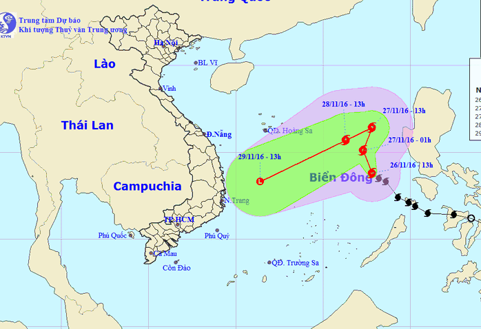 Vị trí và dự báo đường đi của bão số 9 - Nguồn: Trung tâm Dự báo khí tượng Thủy văn trung ương
