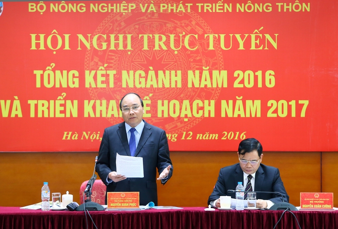 Thủ tướng Nguyễn Xuân Phúc phát biểu chỉ đạo tại hội nghị tổng kết ngành nông nghiệp phát triển nông thônẢnh: TTXVN