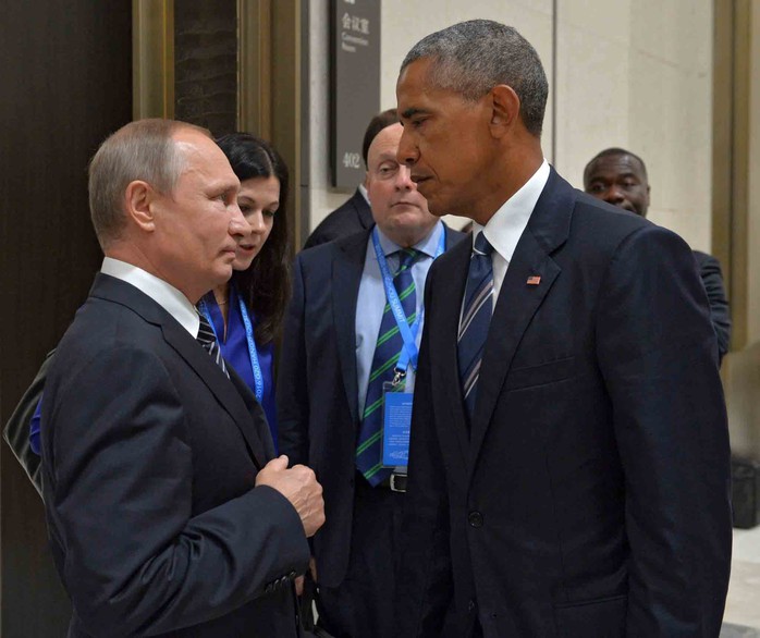 Tổng thống Nga Vladimir Putin (trái) và Tổng thống Mỹ Barack Obama trong cuộc gặp bên lề Hội nghị Thượng đỉnh G-20 ở Hàng Châu (Trung Quốc) hồi tháng 9Ảnh: EPA