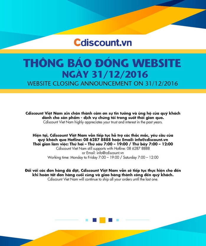 
Thông báo của BigC về việc đóng cửa trang thương mại điện tử Cdiscount
