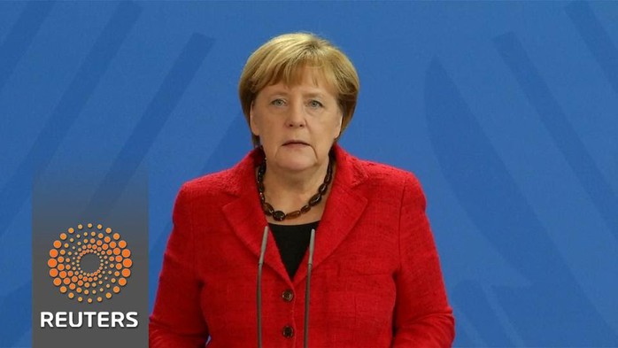 
Thủ tướng Đức Angela Merkel trong video chúc mừng ông Trump. Ảnh: REUTERS
