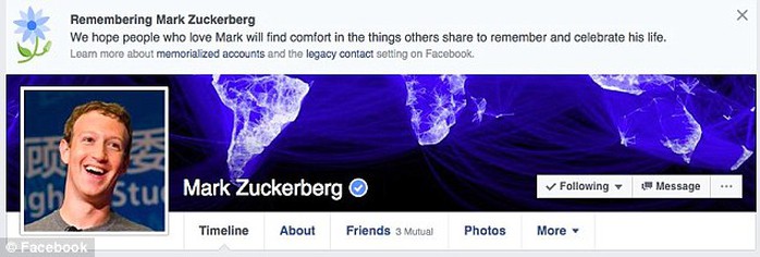 
Mark Zuckerberg cũng là nạn nhân của lỗi kỳ thuật khiến hàng loạt chủ nhân tài khoản Facebook đang sống nhưng lại bị tưởng nhớ như đã chết!
