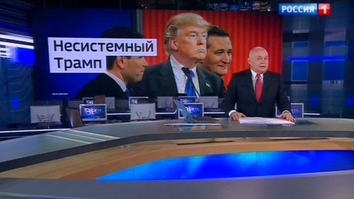 
Ông Dmitry Kiselyov, người dẫn chương trình trên kênh truyền hình quốc gia Nga Rossiya-24 Ảnh: ROSSIA 1
