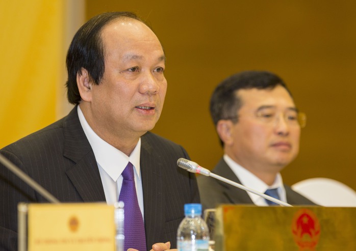 Bộ trưởng, Chủ nhiệm Văn phòng Chính phủ Mai Tiến Dũng trả lời báo chí tại buổi họp báo thường kỳ Chính phủ tháng 11-2016Ảnh: Quang Hiếu