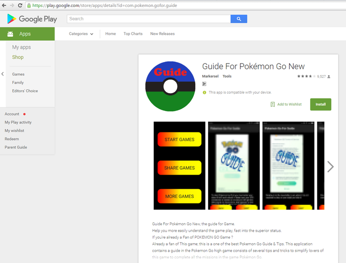 Guide for Pokemon Go, phần mềm gián điệp độc hại đã xuất hiện trên kho ứng dụng Google Plays.