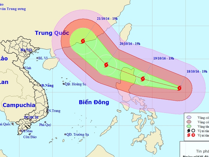 
Vị trí và dự báo hưởng di chuyển của siêu bão Haima-Nguồn: Trung tâm Dự báo khí tượng thủy văn Trung ương
