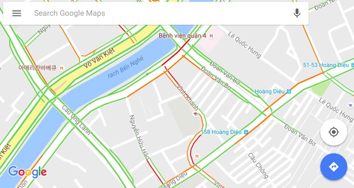
Các tuyến đường trên bản đồ của Google sẽ được tô thêm các màu sắc hiển thị lưu lượng xe tham gia giao thông để người dùng dễ dàng nhận biết.
