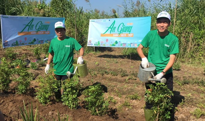 
Ông Lâm Quang Thi, Phó Chủ tịch UBND tỉnh An Giang (bìa phải) cùng Bí thư Thành ủy Long Xuyên Phạm Thành Thái cũng tham gia trồng cây thuốc Nam.
