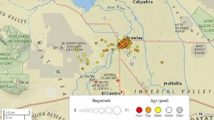 Khoảng 250 trận động đất nhỏ đã xảy ra gần biên giới bang California của Mỹ với Mexico kể từ đêm giao thừa. Ảnh: U.S. GEOLOGICAL SURVEY