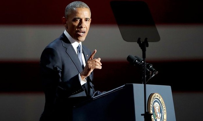 Tổng thống Obama phát biểu chia tay tại TP Chicago. Ảnh: REUTERS