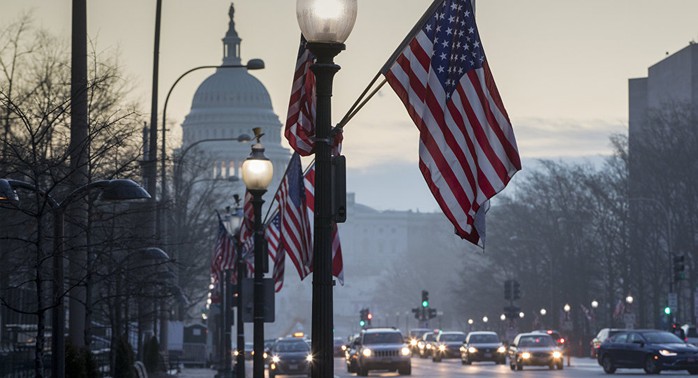 Điện Capitol ở thủ đô Washington, thành phố nơi diễn ra lễ nhậm chức của hai ông Trump và Pence hôm 20-1. Ảnh: AP