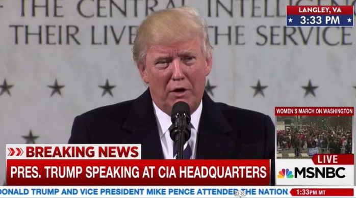 Hôm 21-1, ông Trump có chuyến thăm đến trụ sở CIA. Ảnh: MSNBC