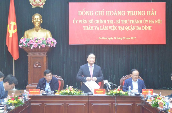 
Bí thư Thành ủy Hà Nội phát biểu trong buổi làm việc với quận Ba Đình sáng 14-2
