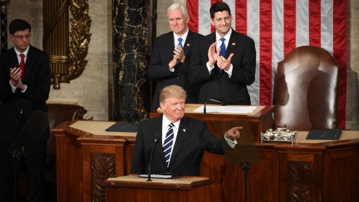 Ông Trump phát biểu tại Quốc hội tối 28-2. Ảnh: THE WASHINGTON POST