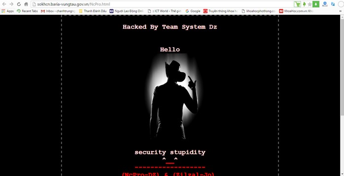 Hình ảnh hacker chèn vào website của Sở Khoa học Công nghệ Bà Rịa - Vũng Tàu. Ảnh: Chánh Trung.