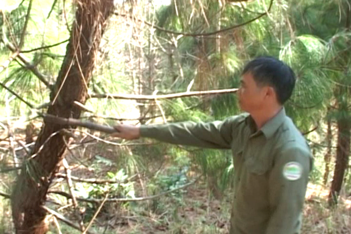 Anh Trịnh Xuân Khấm trong một lần tuần tra, bảo vệ rừng