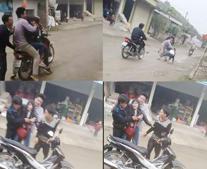 
H&igrave;nh ảnh c&ocirc; g&aacute;i g&agrave;o th&eacute;t, cầu xin thảm thiết khi nh&oacute;m thanh ni&ecirc;n bắt c&oacute;c g&acirc;y x&ocirc;n xao cộng đồng mạng - Ảnh: Cắt từ clip
