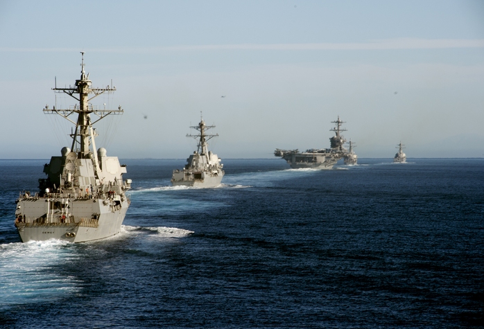 
Một số tàu chiến Mỹ trong một cuộc huấn luyện hồi tháng 11-2016. Ảnh: Hải quân Mỹ
