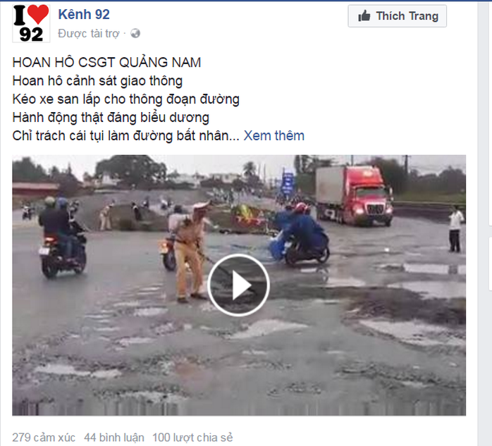 
Trang fanpage đăng tải clip cùng bài thơ khen ngợi lực lượng CSGT
