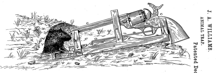 
Bẫy chuột lắp súng lục của James A.Williams phát minh ở Mỹ vào năm 1882. Nguồn: bigthink.com
