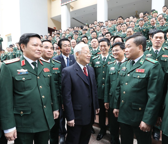 
Tổng Bí thư Nguyễn Phú Trọng làm việc và chúc Tết lực lượng biên phòng vào ngày 20-1 Ảnh: TTXVN
