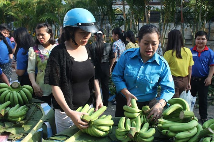 Điểm bán chuối giúp nông dân. Ảnh: Ngọc An.