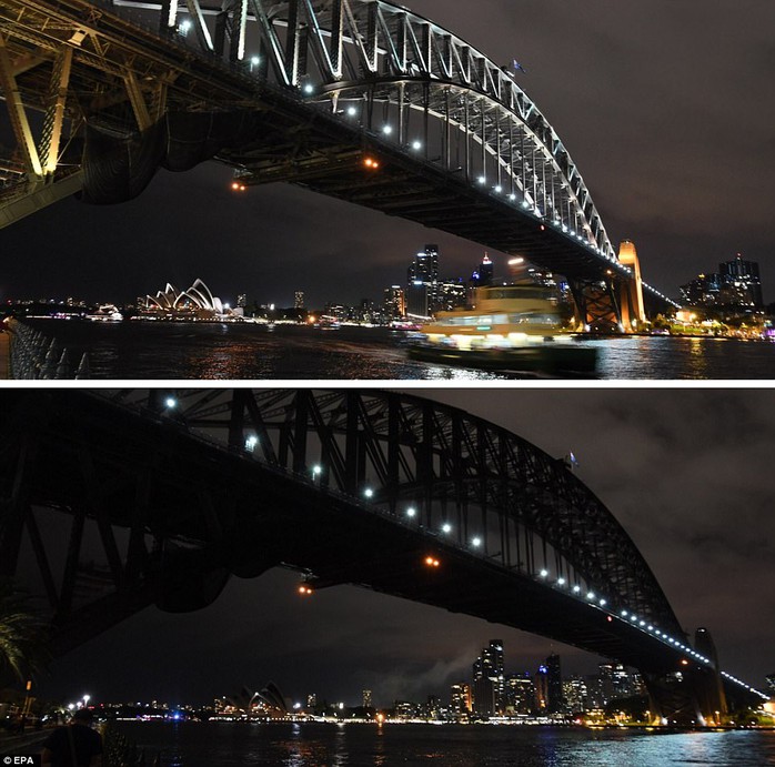 
Cầu cảng Sydney - Úc tham gia chương trình Giờ Trái đất. Ảnh: EPA
