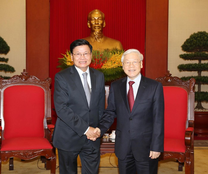 Tổng Bí thư Nguyễn Phú Trọng tiếp Thủ tướng Lào Thongloun Sisoulith Ảnh: TTXVN