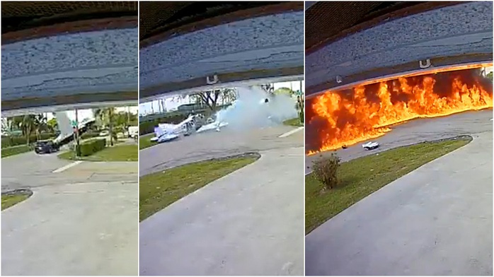 Kinh hoàng máy bay đâm vào xe hơi nổ thành quả cầu lửa - Ảnh 1.