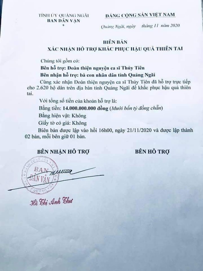 Tỉnh Quảng Ngãi lên tiếng về 14 tỉ đồng ca sĩ Thủy Tiên tặng người dân - Ảnh 2.