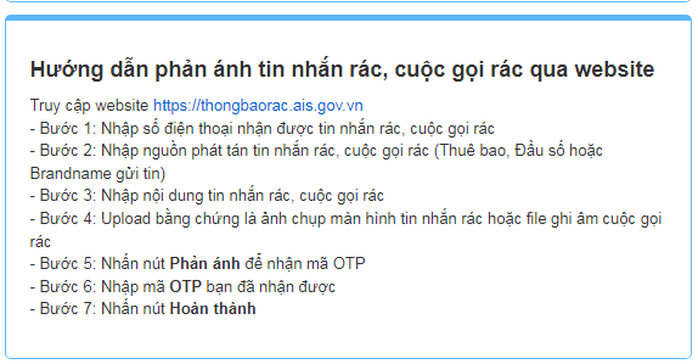 Người dùng điện thoại có thêm kênh phản ánh tin nhắn rác, cuộc gọi rác - Ảnh 2.