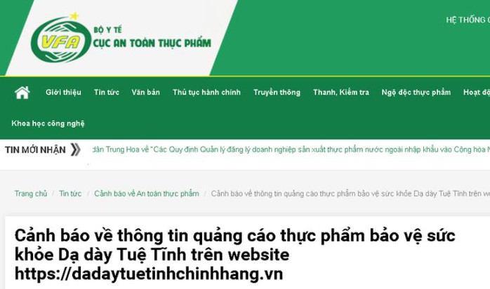 Cảnh báo về thông tin quảng cáo thực phẩm bảo vệ sức khỏe Dạ dày Tuệ Tĩnh - Ảnh 1.