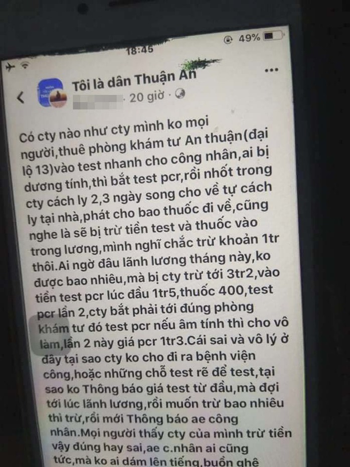 Trừ tiền test Covid-19 với giá cắt cổ, hàng trăm công nhân bức xúc: Doanh nghiệp nói gì? - Ảnh 2.