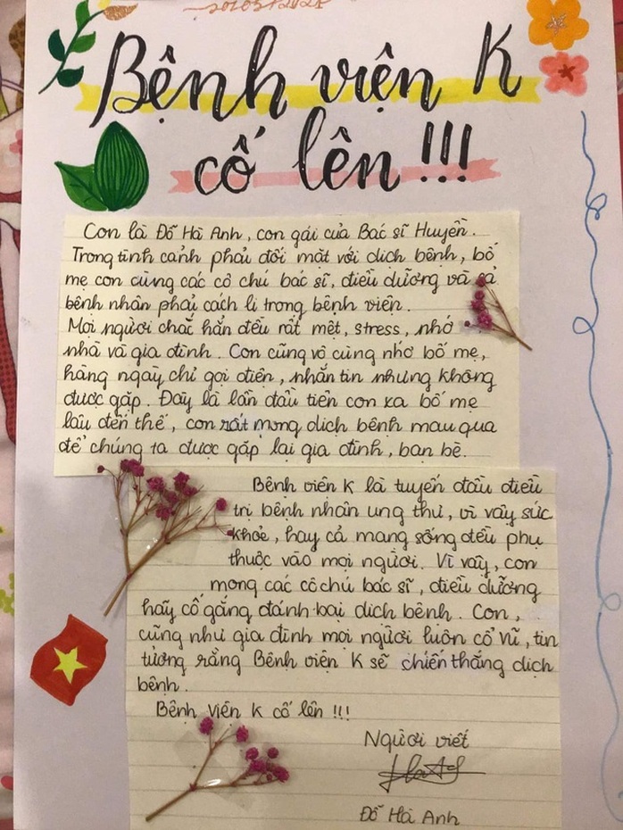 Bức thư xúc động của cô bé 12 tuổi gửi bố mẹ trực chiến nhiều ngày ở Bệnh viện K - Ảnh 1.