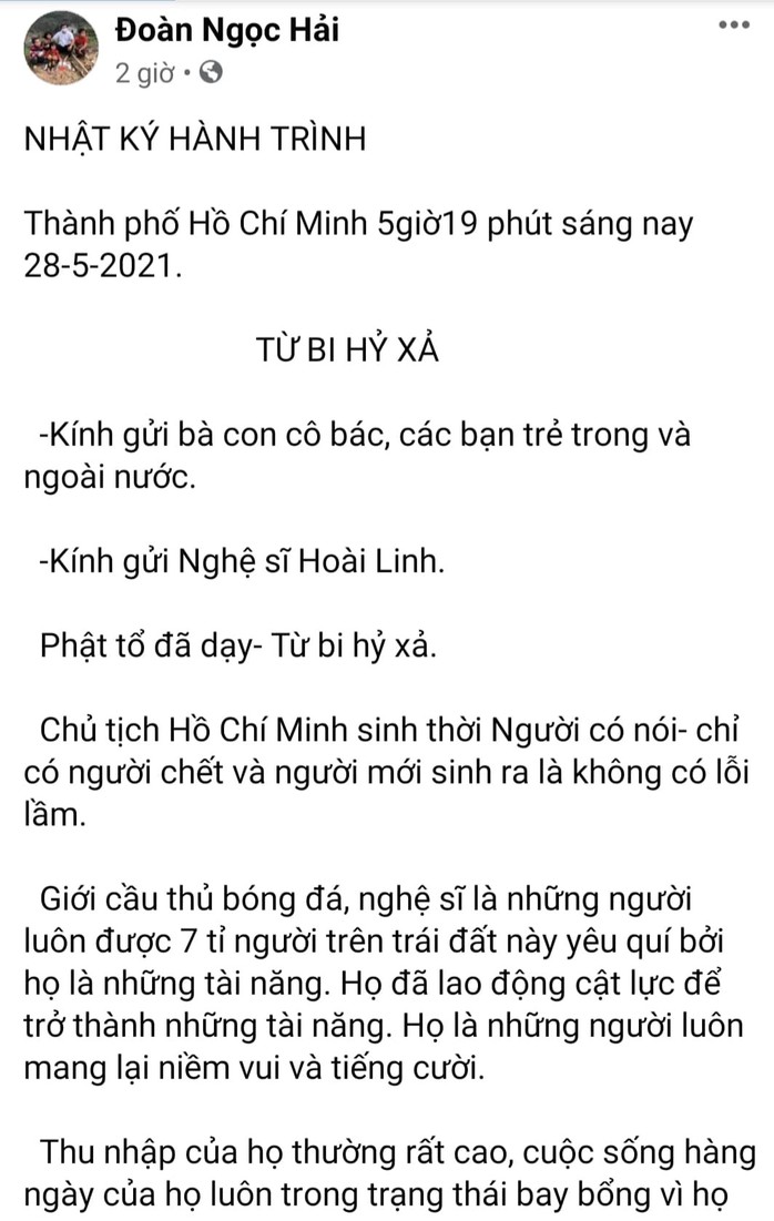 Ông Đoàn Ngọc Hải viết tâm thư gửi nghệ sĩ Hoài Linh - Ảnh 1.