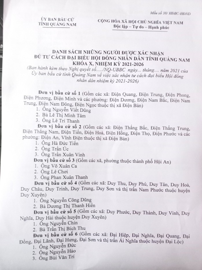 Quảng Nam công bố danh sách 57 người trúng cử đại biểu HĐND tỉnh - Ảnh 1.