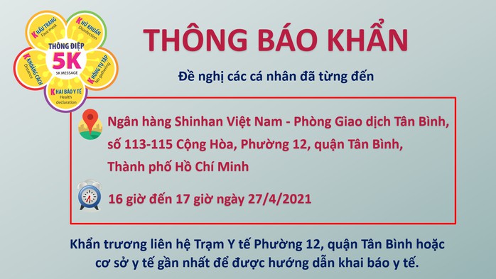 TP HCM thông báo khẩn: Tìm người từng đến Ngân hàng Shinhan - Tân Bình - Ảnh 1.