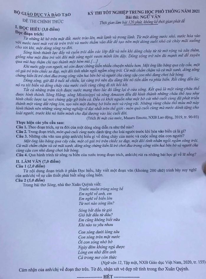 Bộ GD-ĐT công bố đáp án môn ngữ văn - Ảnh 3.