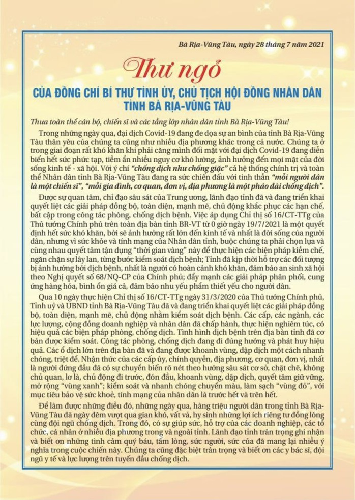 Bí thư Tỉnh ủy Bà Rịa- Vũng Tàu: Đã đủ vắc-xin để tiêm cho 70% dân đủ điều kiện! - Ảnh 1.