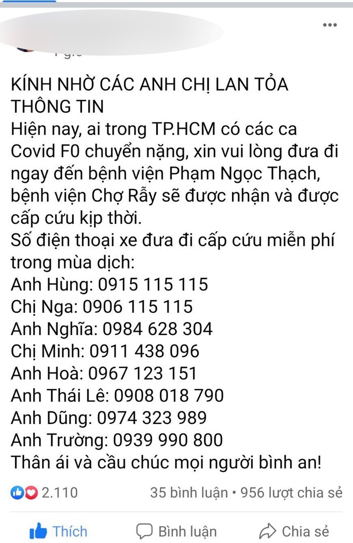 Sự thật về 8 số điện thoại hỗ trợ cấp cứu bệnh nhân Covid-19 ở TP HCM - Ảnh 1.