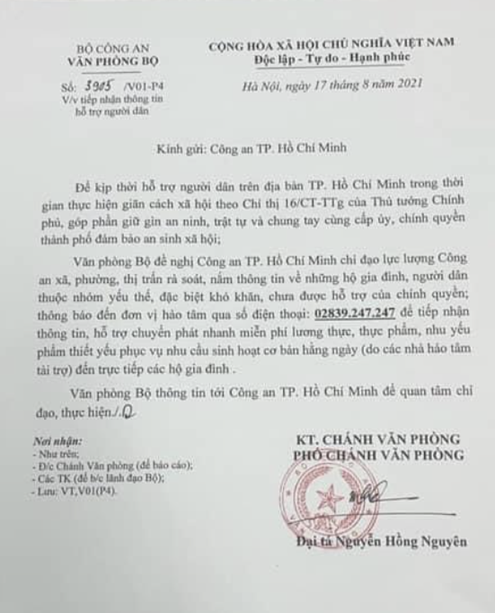 Công an TP HCM: Ai khó khăn cần hỗ trợ, hãy gọi 0283.9247.247 - Ảnh 1.